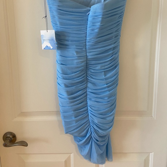 Majorelle Revolve White Strapless Ruched Asymetrical Ursula Dress Sz Medium Blue - Picture 5 of 8